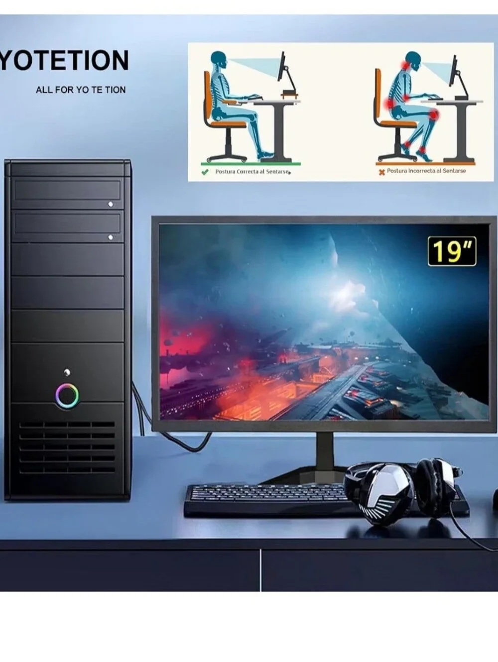 YOTETION 19-inch Full HD 75Hz Thin Monitor - HD+ Anti-Glare LED Display YTLED19